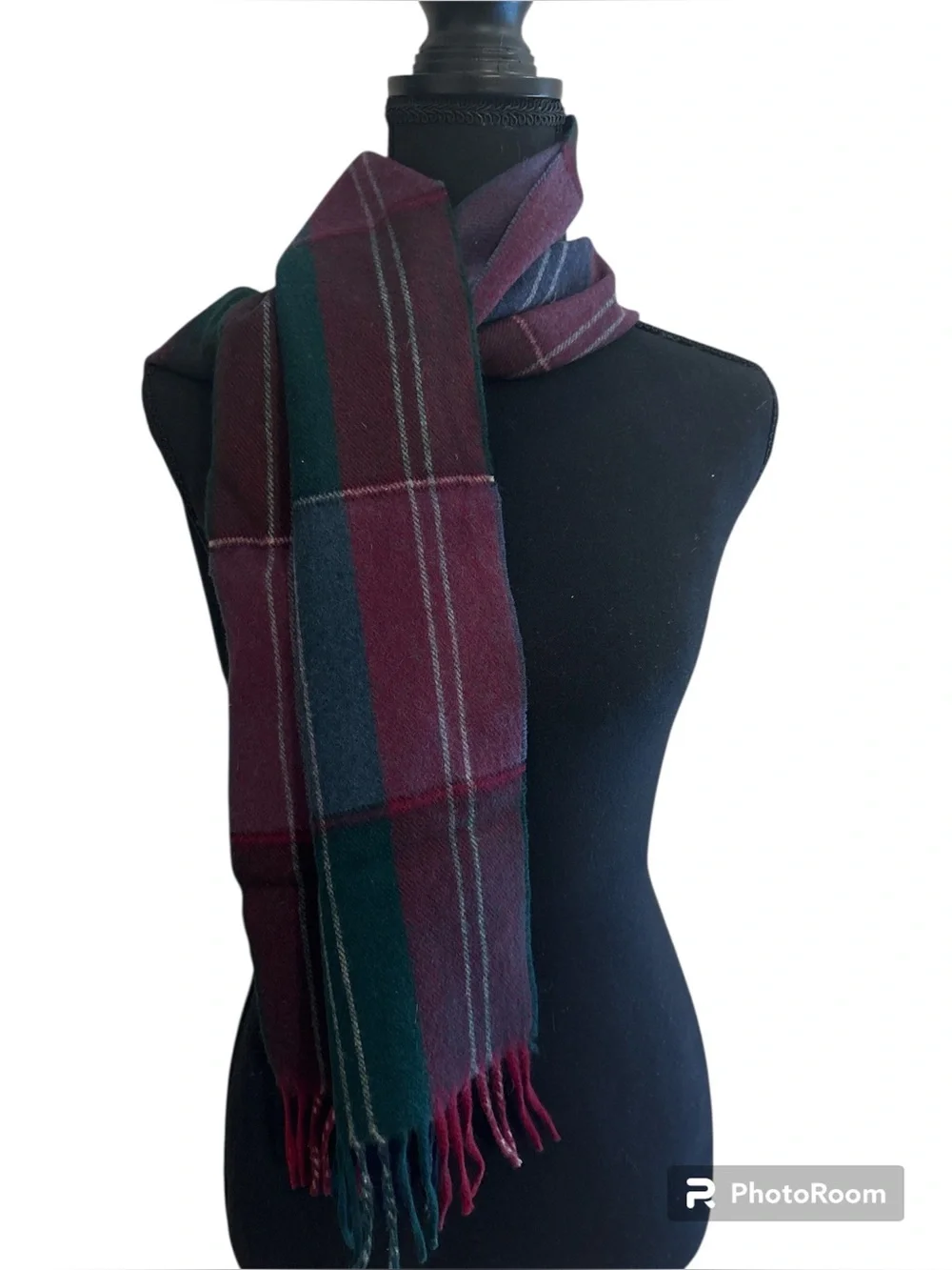VTG Cashmere Wool Scarf Made in West Germany Plaid 53”X 12” Unisex